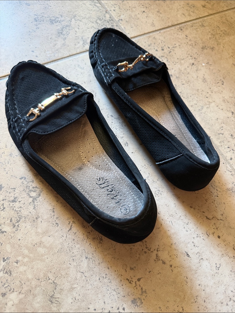 Women’s Black Slip-On Loafers with Gold Accent